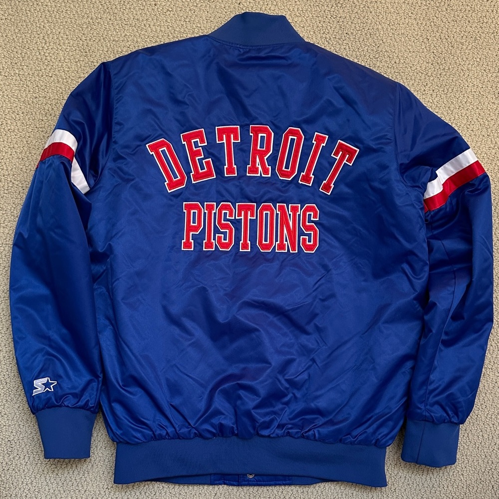 Detroit Pistons Starter Jacket Medium Blue Satin Men’s with custom zipper.
